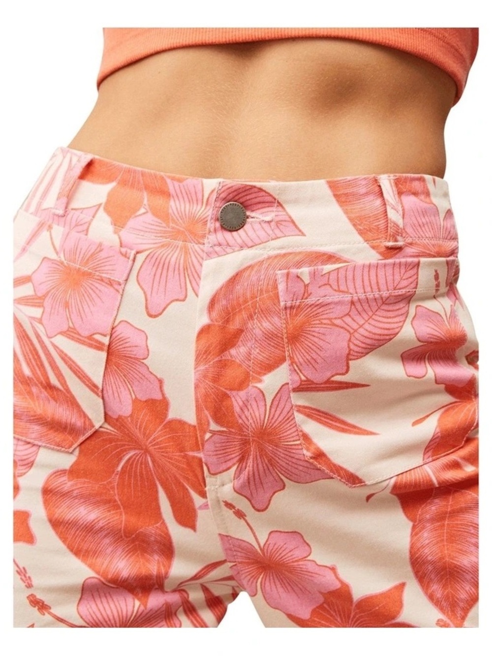 Roxy Coastal Cruiser Wide Leg Trousers Pale Dogwood Hibiscus Size 27 - Picture 5 of 16